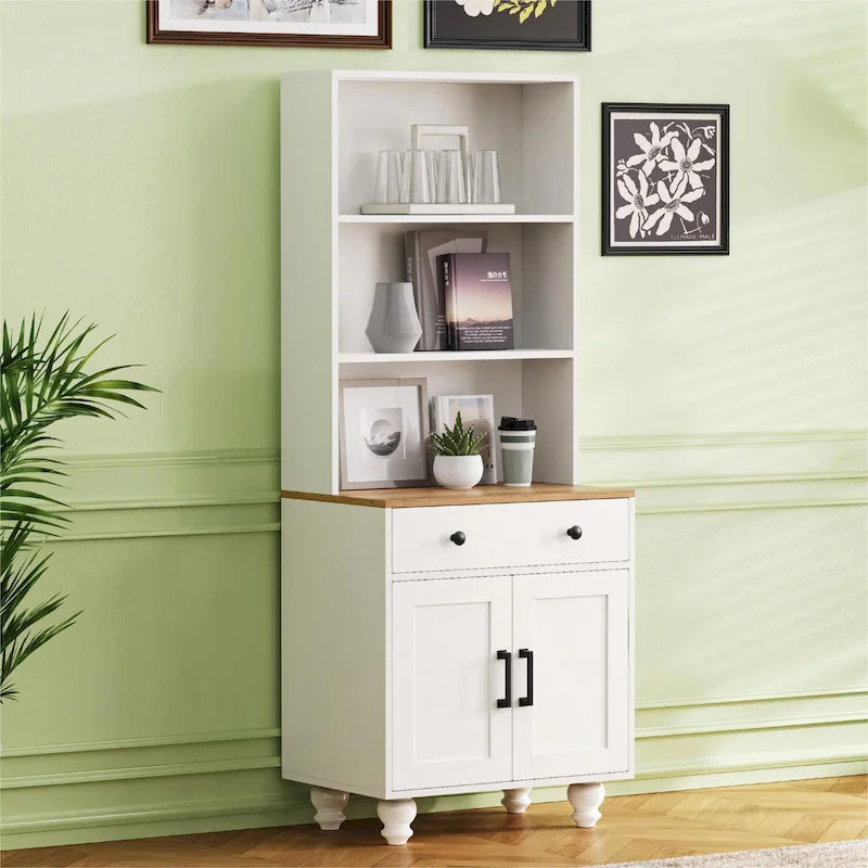 Mobile alto da cucina in stile rustico, bianco/noce – Montaggio per 2 persone