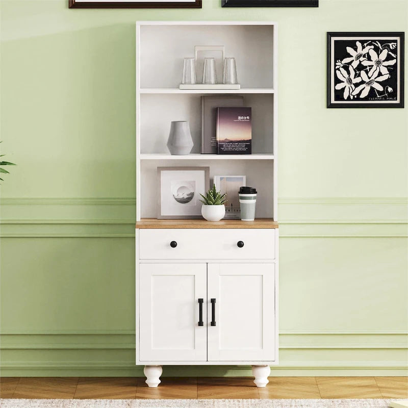 Mobile alto da cucina in stile rustico, bianco/noce – Montaggio per 2 persone