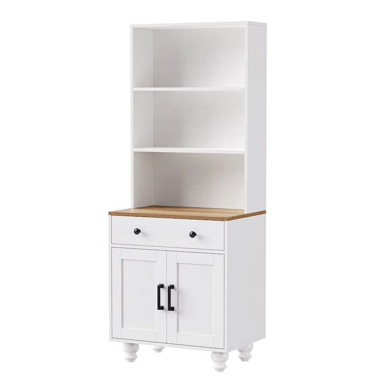 Mobile alto da cucina in stile rustico, bianco/noce – Montaggio per 2 persone
