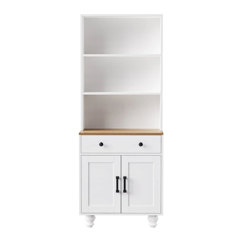 Mobile alto da cucina in stile rustico, bianco/noce – Montaggio per 2 persone
