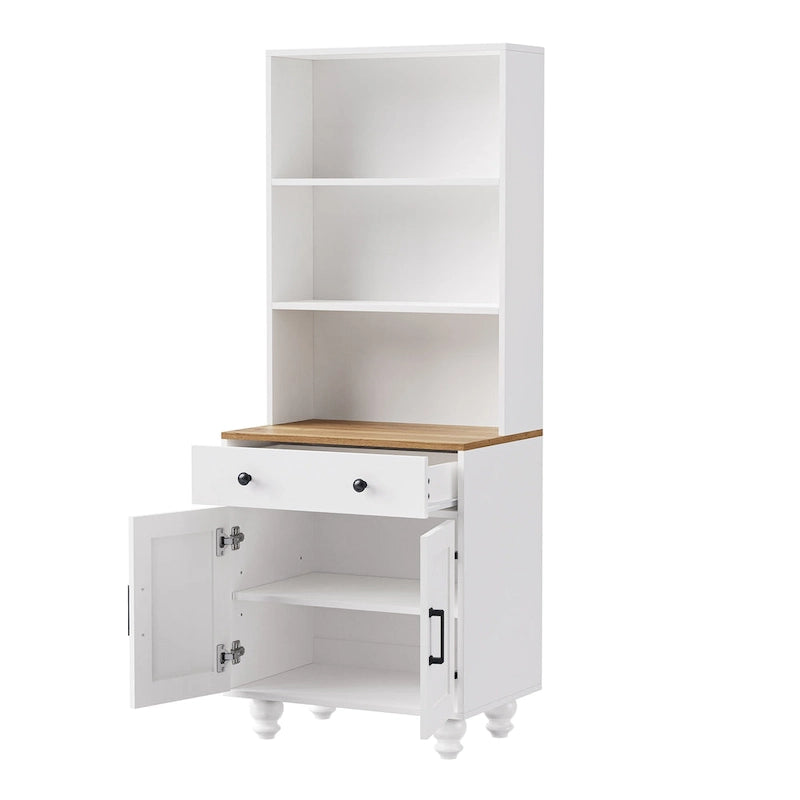Mobile alto da cucina in stile rustico, bianco/noce – Montaggio per 2 persone