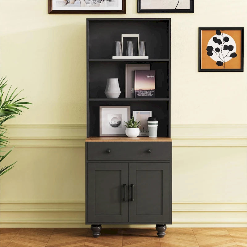 Mobile alto da cucina in stile rustico, bianco/noce – Montaggio per 2 persone
