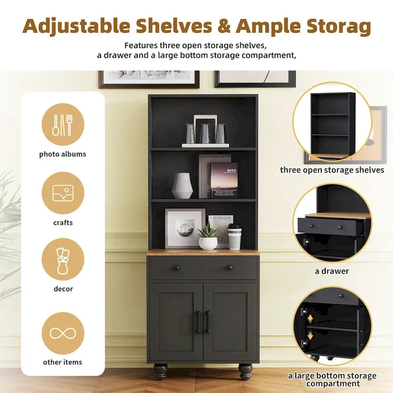 Mobile alto da cucina in stile rustico, bianco/noce – Montaggio per 2 persone