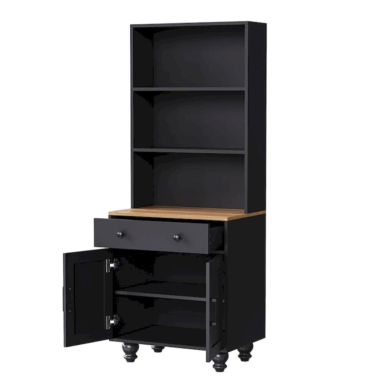 Mobile alto da cucina in stile rustico, bianco/noce – Montaggio per 2 persone