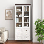 White MDF Display Storage Cabinet,Tall Kitchen Pantry Cabinets with Glass Doors and Adjustable Shelves