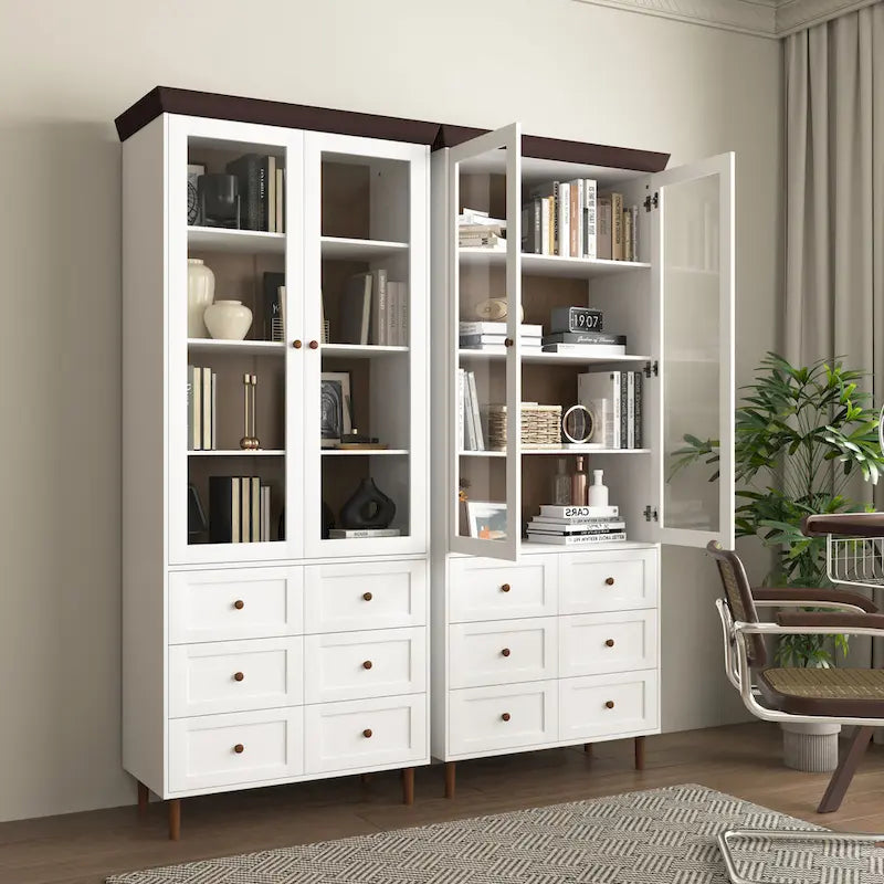Pensile alto in MDF bianco con anta in vetro, ripiani regolabili, anta singola