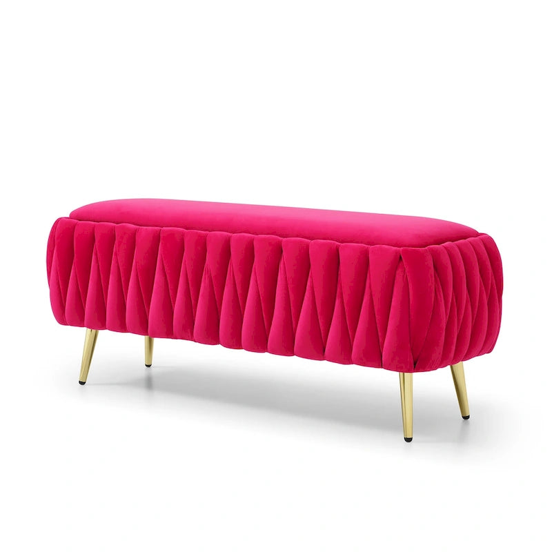 Panca ottomana ovale contenitore bicolore rosa rossa/verde oliva con gambe dorate, 2 posti