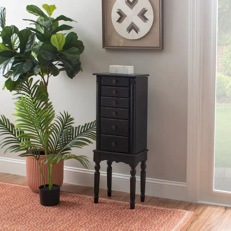 5-Drawer Wooden Jewelry Armoire with Flip Top - 37  - Black