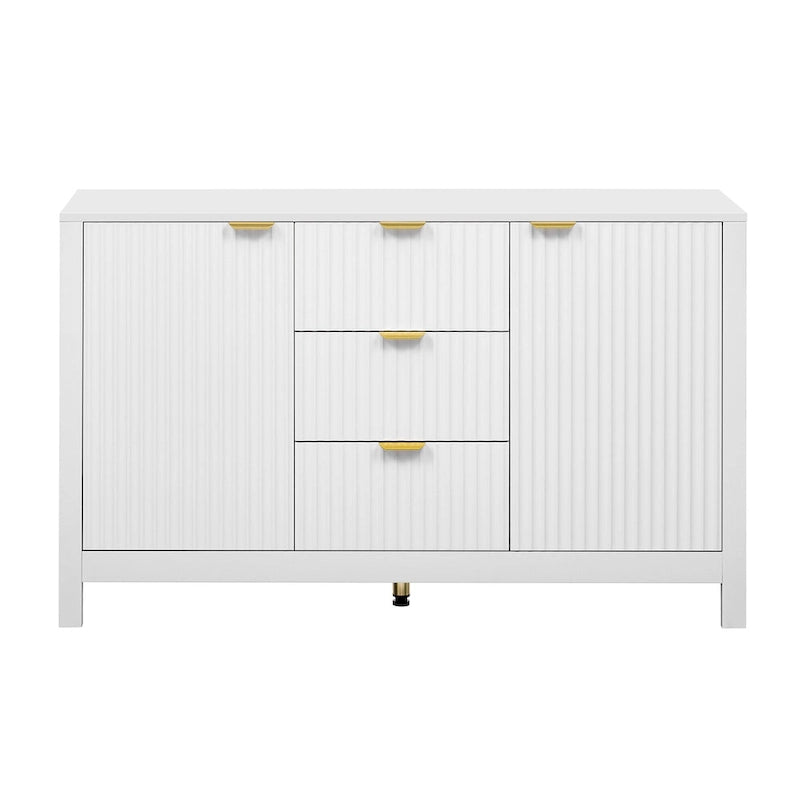 Credenza a Buffet da 47.2" con Ante, Design a Rilievo Ondulato, 3 Cassetti e Ripiani Regolabili, Ciano/Nero/Bianco, Montaggio da 1 Persona