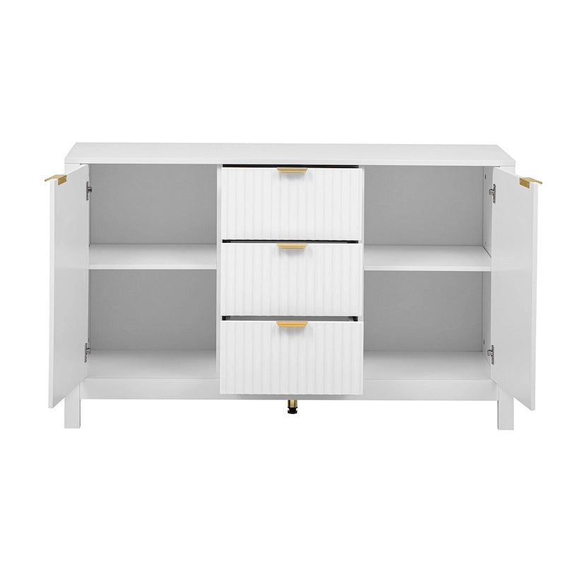 Credenza a Buffet da 47.2" con Ante, Design a Rilievo Ondulato, 3 Cassetti e Ripiani Regolabili, Ciano/Nero/Bianco, Montaggio da 1 Persona
