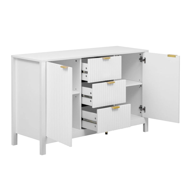 Credenza a Buffet da 47.2" con Ante, Design a Rilievo Ondulato, 3 Cassetti e Ripiani Regolabili, Ciano/Nero/Bianco, Montaggio da 1 Persona