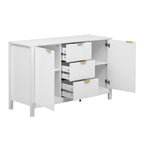 Credenza a Buffet da 47.2" con Ante, Design a Rilievo Ondulato, 3 Cassetti e Ripiani Regolabili, Ciano/Nero/Bianco, Montaggio da 1 Persona