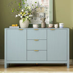 Credenza a Buffet da 47.2" con Ante, Design a Rilievo Ondulato, 3 Cassetti e Ripiani Regolabili, Ciano/Nero/Bianco, Montaggio da 1 Persona
