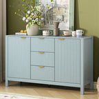 Credenza a Buffet da 47.2" con Ante, Design a Rilievo Ondulato, 3 Cassetti e Ripiani Regolabili, Ciano/Nero/Bianco, Montaggio da 1 Persona
