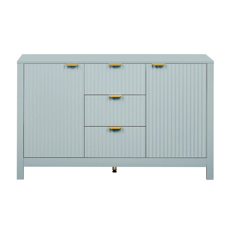 Credenza a Buffet da 47.2" con Ante, Design a Rilievo Ondulato, 3 Cassetti e Ripiani Regolabili, Ciano/Nero/Bianco, Montaggio da 1 Persona