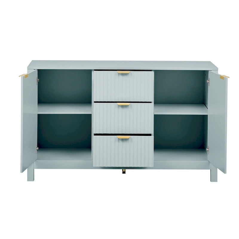 Credenza a Buffet da 47.2" con Ante, Design a Rilievo Ondulato, 3 Cassetti e Ripiani Regolabili, Ciano/Nero/Bianco, Montaggio da 1 Persona