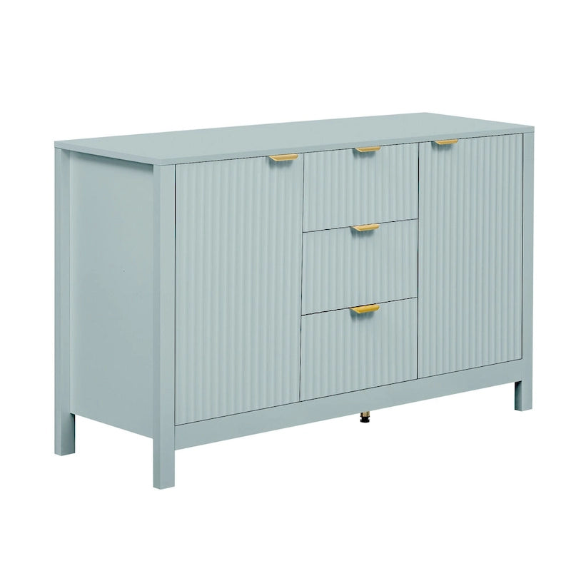 Credenza a Buffet da 47.2" con Ante, Design a Rilievo Ondulato, 3 Cassetti e Ripiani Regolabili, Ciano/Nero/Bianco, Montaggio da 1 Persona