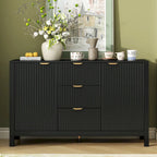 Credenza a Buffet da 47.2" con Ante, Design a Rilievo Ondulato, 3 Cassetti e Ripiani Regolabili, Ciano/Nero/Bianco, Montaggio da 1 Persona