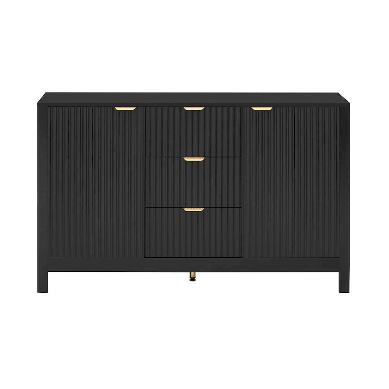 Credenza a Buffet da 47.2" con Ante, Design a Rilievo Ondulato, 3 Cassetti e Ripiani Regolabili, Ciano/Nero/Bianco, Montaggio da 1 Persona