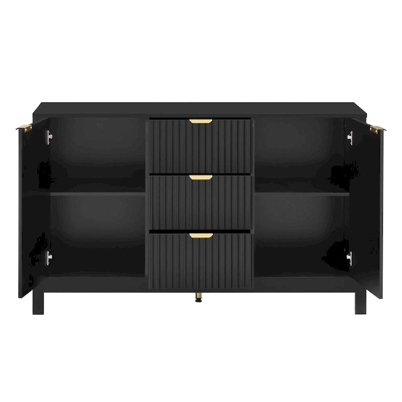 Credenza a Buffet da 47.2" con Ante, Design a Rilievo Ondulato, 3 Cassetti e Ripiani Regolabili, Ciano/Nero/Bianco, Montaggio da 1 Persona