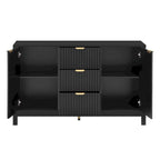 Credenza a Buffet da 47.2" con Ante, Design a Rilievo Ondulato, 3 Cassetti e Ripiani Regolabili, Ciano/Nero/Bianco, Montaggio da 1 Persona