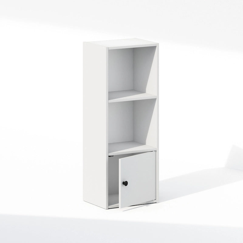 Libreria a 3 ripiani con armadietto a 1 anta, colore bianco