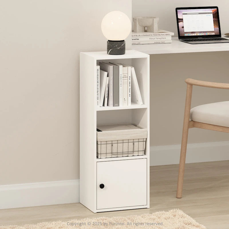 Libreria a 3 ripiani con armadietto a 1 anta, colore bianco