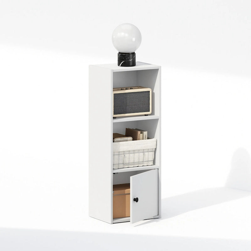 Libreria a 3 ripiani con armadietto a 1 anta, colore bianco