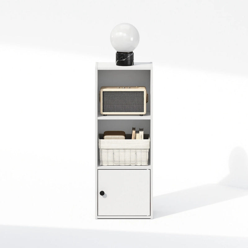 Libreria a 3 ripiani con armadietto a 1 anta, colore bianco