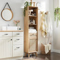 Armadio in lino in rovere naturale e rattan, stile mid-century, singolo