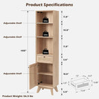 Armadio in lino in rovere naturale e rattan, stile mid-century, singolo