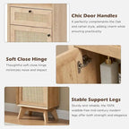 Armadio in lino in rovere naturale e rattan, stile mid-century, singolo