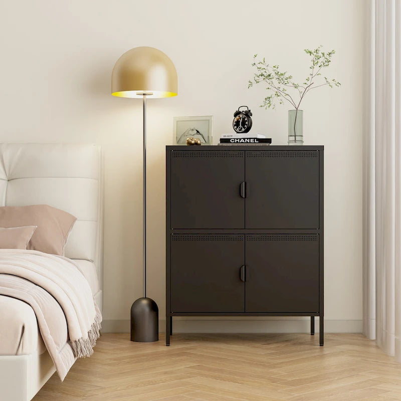 Armadietto in metallo a 4 ante, nero/rosa, uso singolo, 101,6 cm H