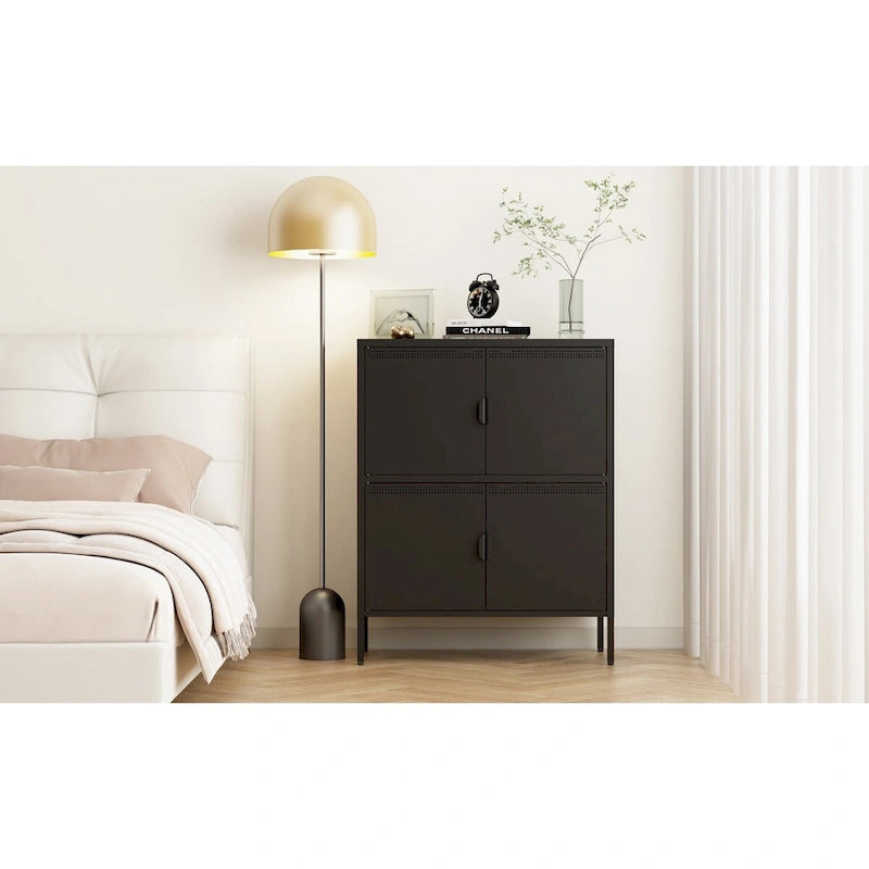 Armadietto in metallo a 4 ante, nero/rosa, uso singolo, 101,6 cm H