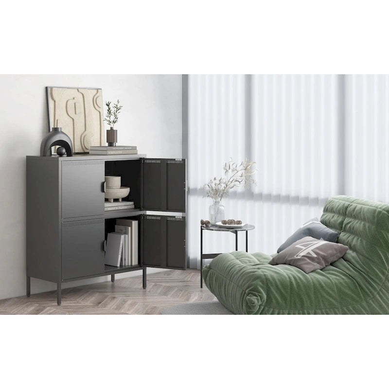 Armadietto in metallo a 4 ante, nero/rosa, uso singolo, 101,6 cm H