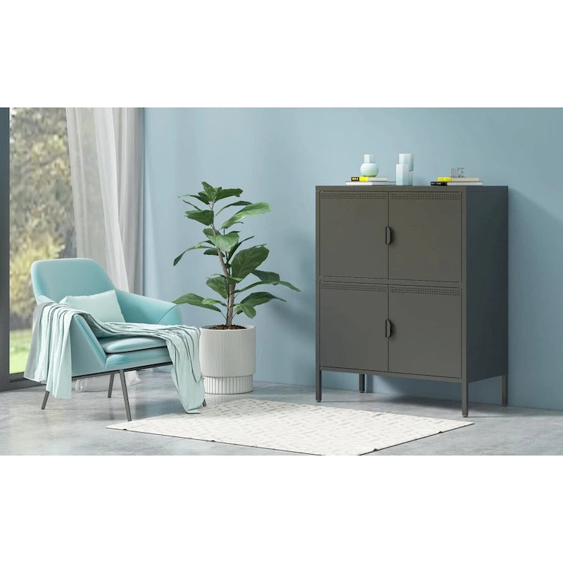 Armadietto in metallo a 4 ante, nero/rosa, uso singolo, 101,6 cm H
