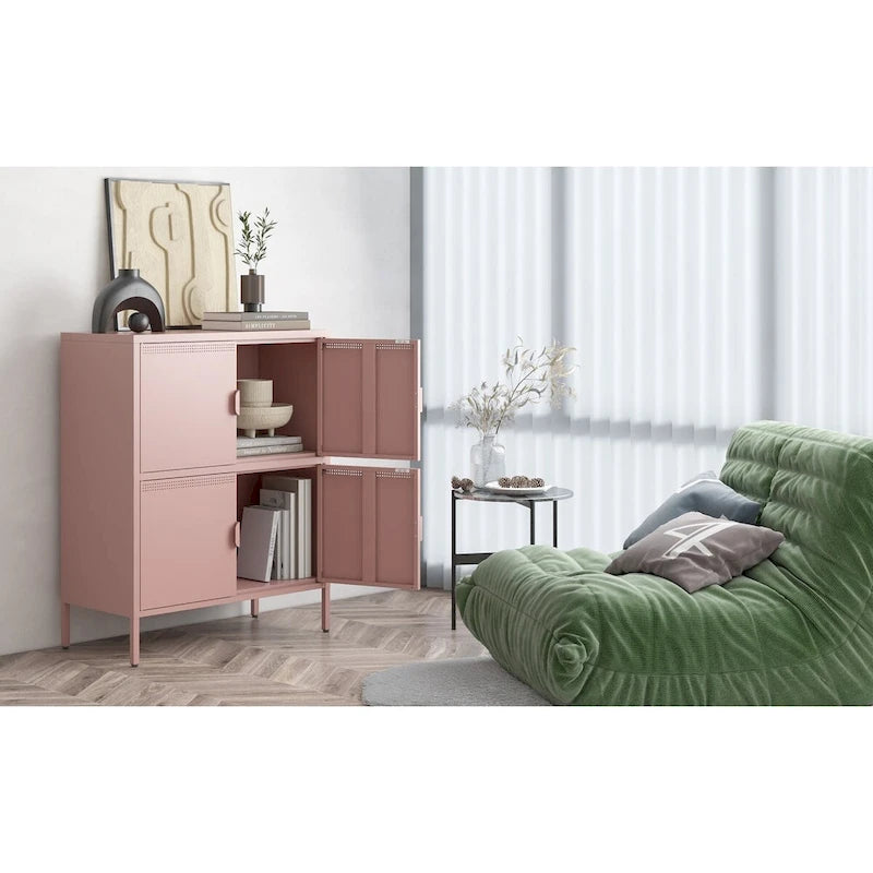 Armadietto in metallo a 4 ante, nero/rosa, uso singolo, 101,6 cm H