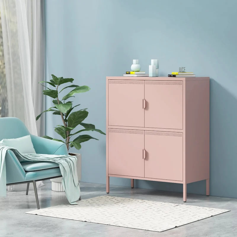 Armadietto in metallo a 4 ante, nero/rosa, uso singolo, 101,6 cm H