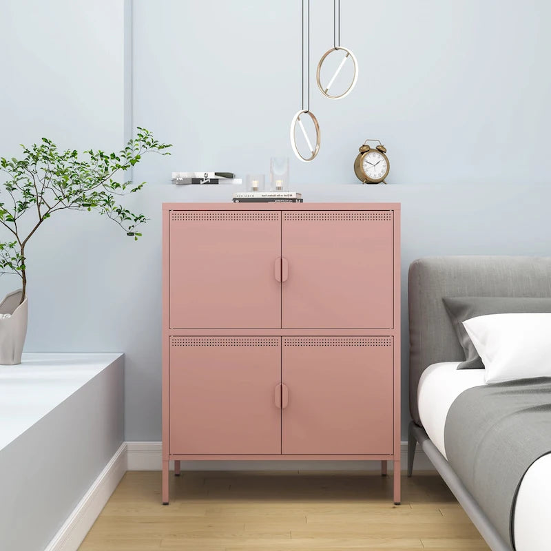 Armadietto in metallo a 4 ante, nero/rosa, uso singolo, 101,6 cm H