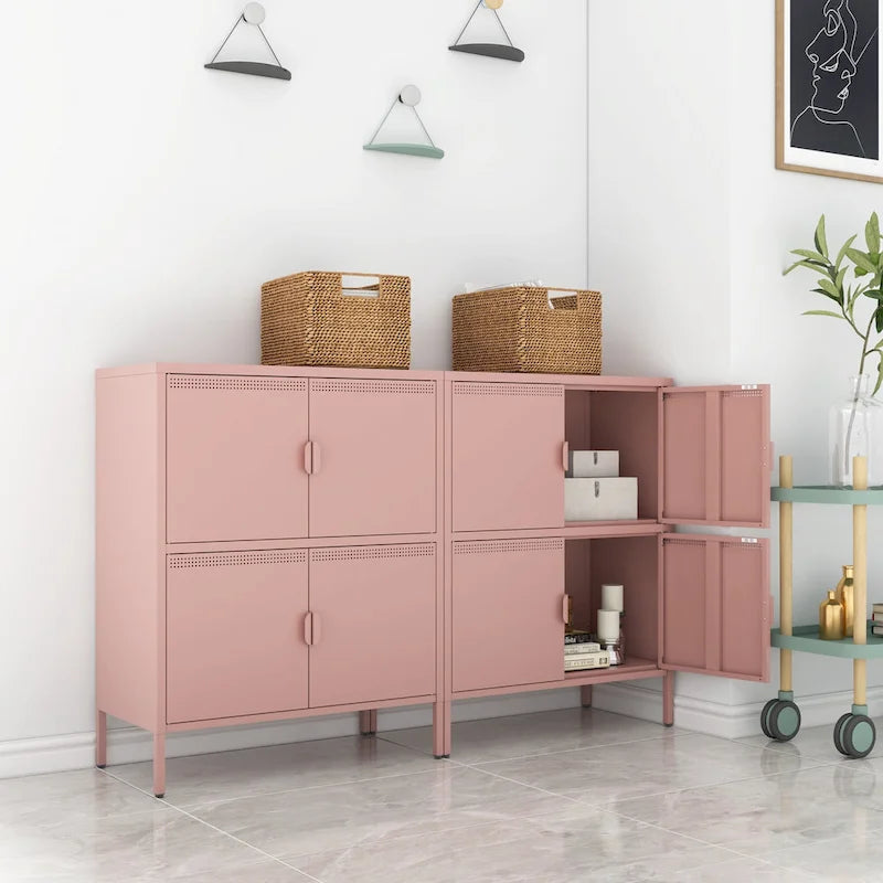 Armadietto in metallo a 4 ante, nero/rosa, uso singolo, 101,6 cm H