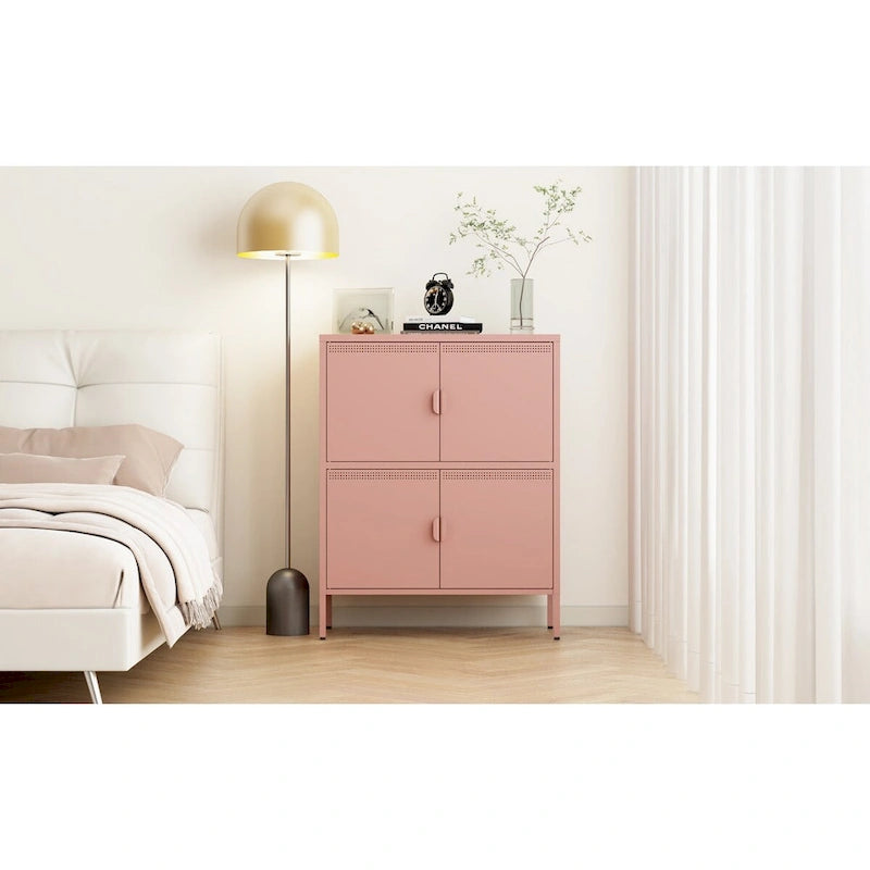 Armadietto in metallo a 4 ante, nero/rosa, uso singolo, 101,6 cm H