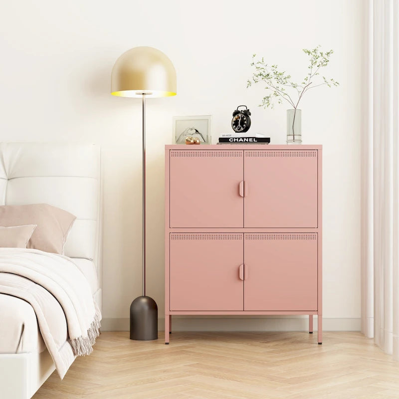Armadietto in metallo a 4 ante, nero/rosa, uso singolo, 101,6 cm H
