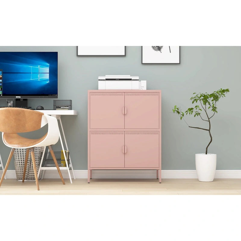 Armadietto in metallo a 4 ante, nero/rosa, uso singolo, 101,6 cm H