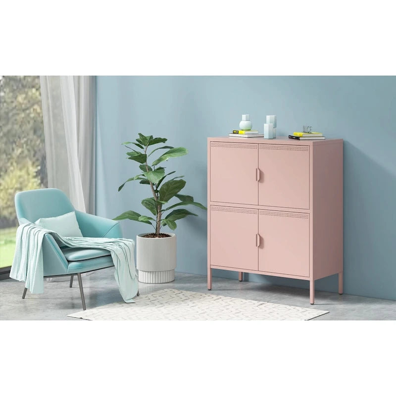 Armadietto in metallo a 4 ante, nero/rosa, uso singolo, 101,6 cm H