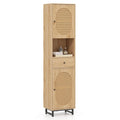 Mobiletto alto da bagno beige con 2 ante, cassetto e ripiano aperto – 1 persona