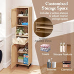 Mobiletto alto da bagno beige con 2 ante, cassetto e ripiano aperto – 1 persona