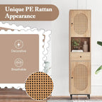 Mobiletto alto da bagno beige con 2 ante, cassetto e ripiano aperto – 1 persona