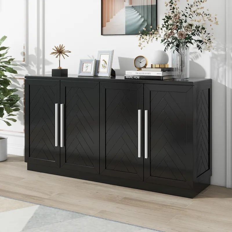 Credenza/Buffet a 3 ante blu/nero/bianco antico con ripiani regolabili e maniglie argentate