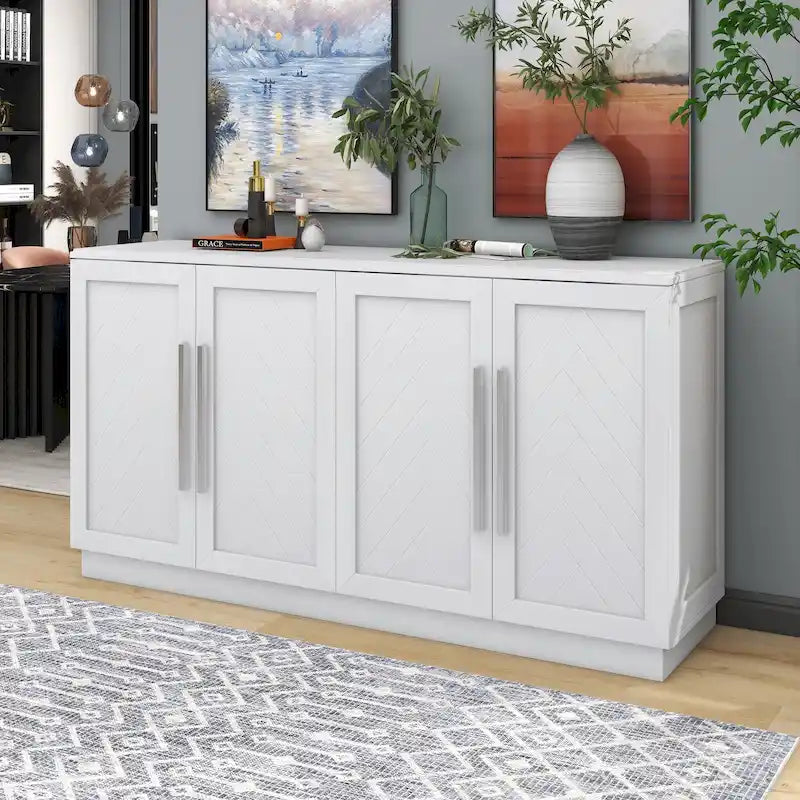 Credenza/Buffet a 3 ante blu/nero/bianco antico con ripiani regolabili e maniglie argentate