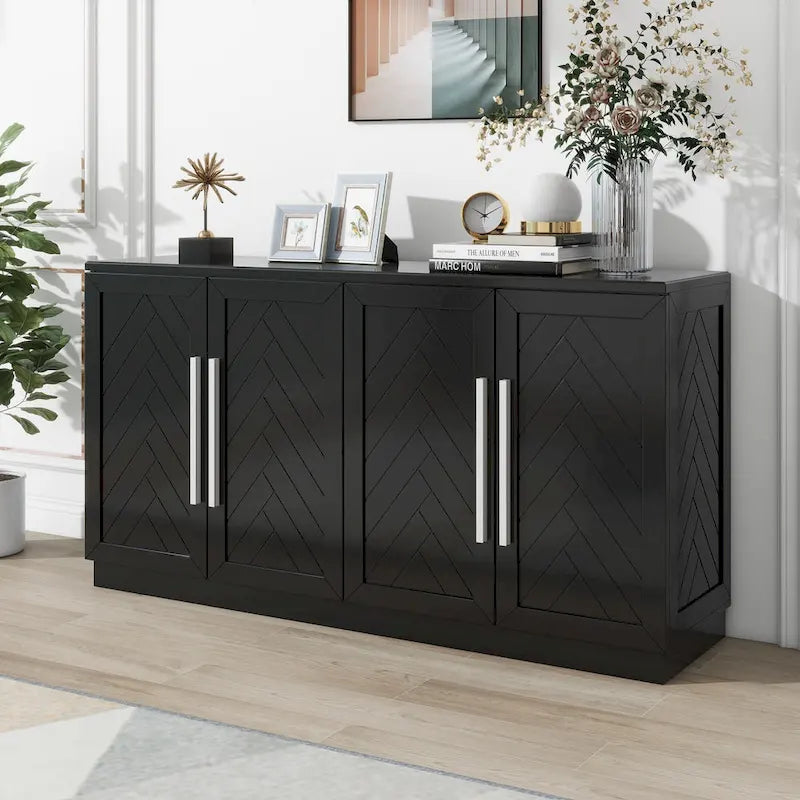 Credenza/Buffet a 3 ante blu/nero/bianco antico con ripiani regolabili e maniglie argentate